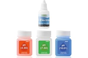 GISNPA pH Calibration Solution and pH Buffer Calibration Solution Kit (4.00, 7.00, 10.01) with Storage Fluid, 50mL Bottles for pH Meters, Pool, Hydroponics & Home Use