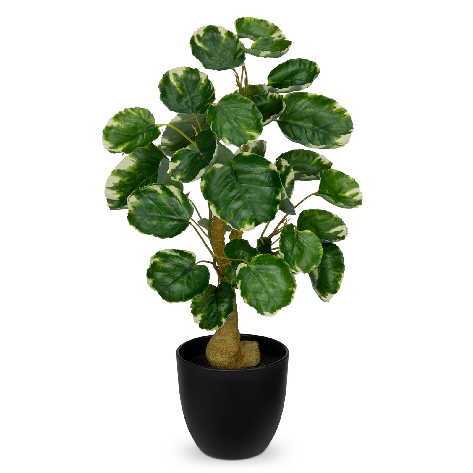 Hollyone 45CM Variegated Artificial Plant Fake Money Tree Indoor, Faux Greenery Decorative Artificial Plant in Black Pot for Home Decor, Office, Living Room, Kitchen, Bedroom, Bathroom Decorations