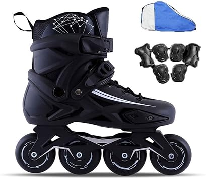 Amazon インラインスケート フルフラッシュスピードスケート靴ダブルバックルバックルローラースケート黒 白 Ldm インラインスケート