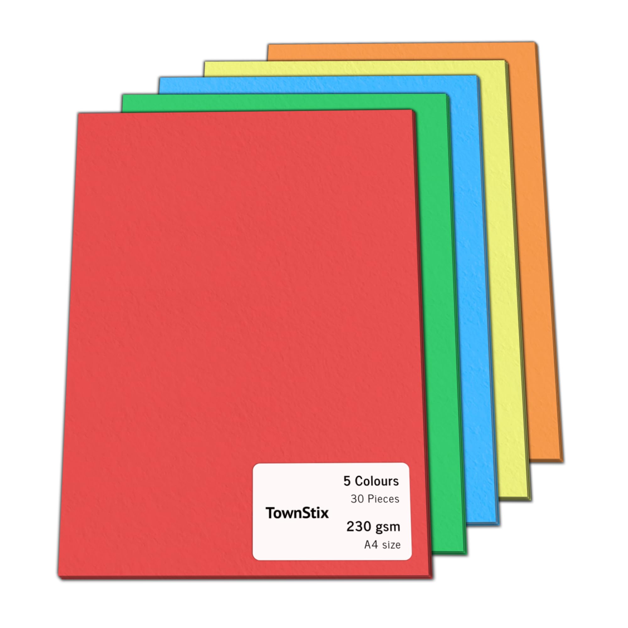 30 Pieces, 230gsm - A4 Coloured Card, Thick Cardstock Paper - 5 Colours