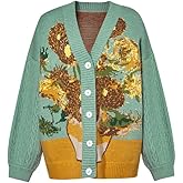 LILILEIDY Van Gogh Vintage Cardigan Knit Autumn Winter Sweater Coat Lazy V-Neck Sweater Jacket Loose