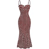 Milumia Women's Polka Dots Frill Trim Cami Dress Elegant Ruched Bust Fishtail Maxi Dresses