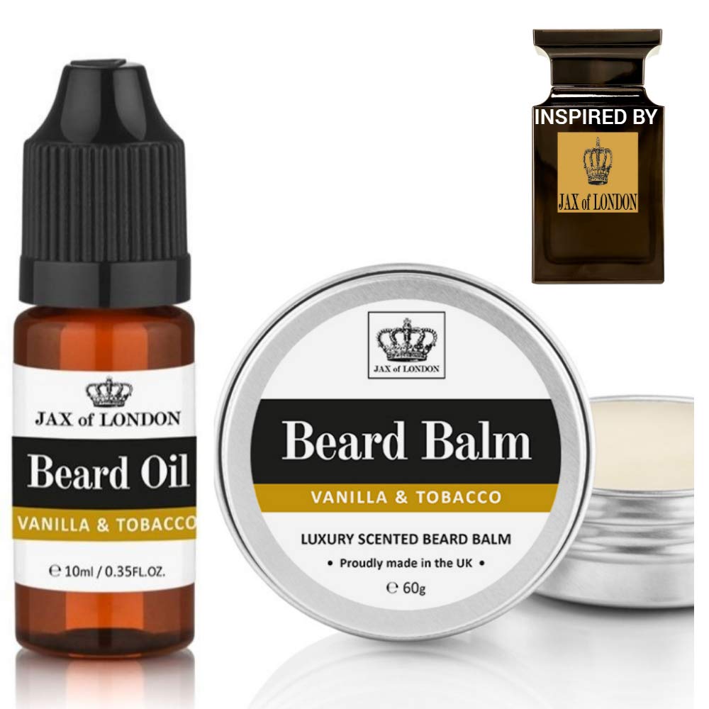 Vanilla & Tobacco Beard Balm & Oil Set for Men – Cologne Inspired Grooming Kit – Styling Balm 60g + 10ml Beard Oil – Softens, Tames & Conditions – Natural Ingredients – Made in UK (Vanilla & Tobacco)