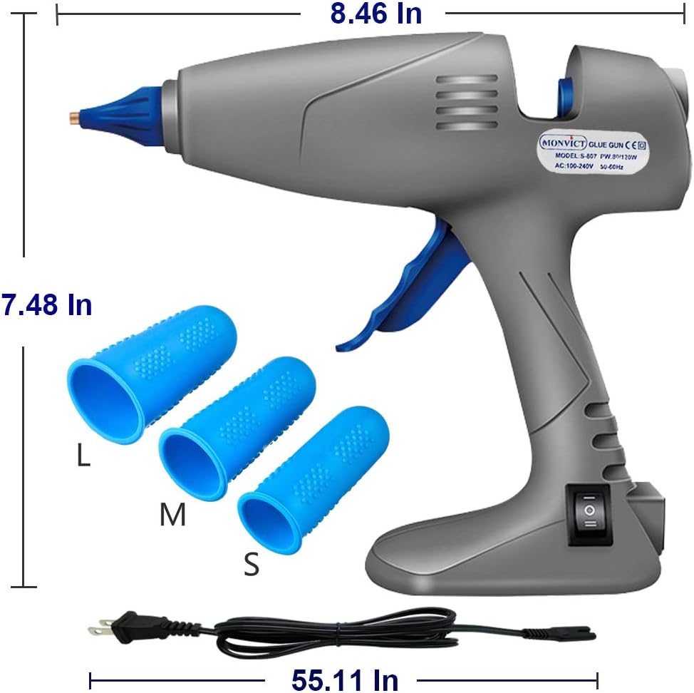 Hot Glue Gun - Monvict Full Size 80/120W Dual Power Heavy Duty Glue Gun, Corded & Detachable Cord Use, Base Stand Hot Melt Glue Gun Industrial for DIY, Home Repairs, Arft Crafts with 12 Glue Sticks: Home Improvement