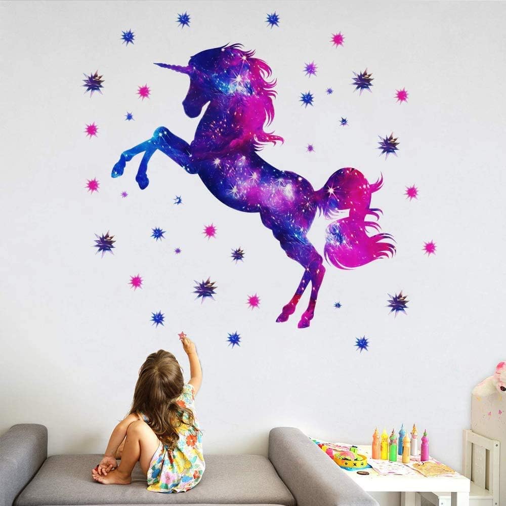 Wajade Unicorn Wall Stickers for Girls Bedroom Galaxy Unicorn Wall Decal Stickers for Kids Removable Wallpaper Decals Art for Children Bedrooms Nursery Christmas Birthday Party Decoration - Image 3