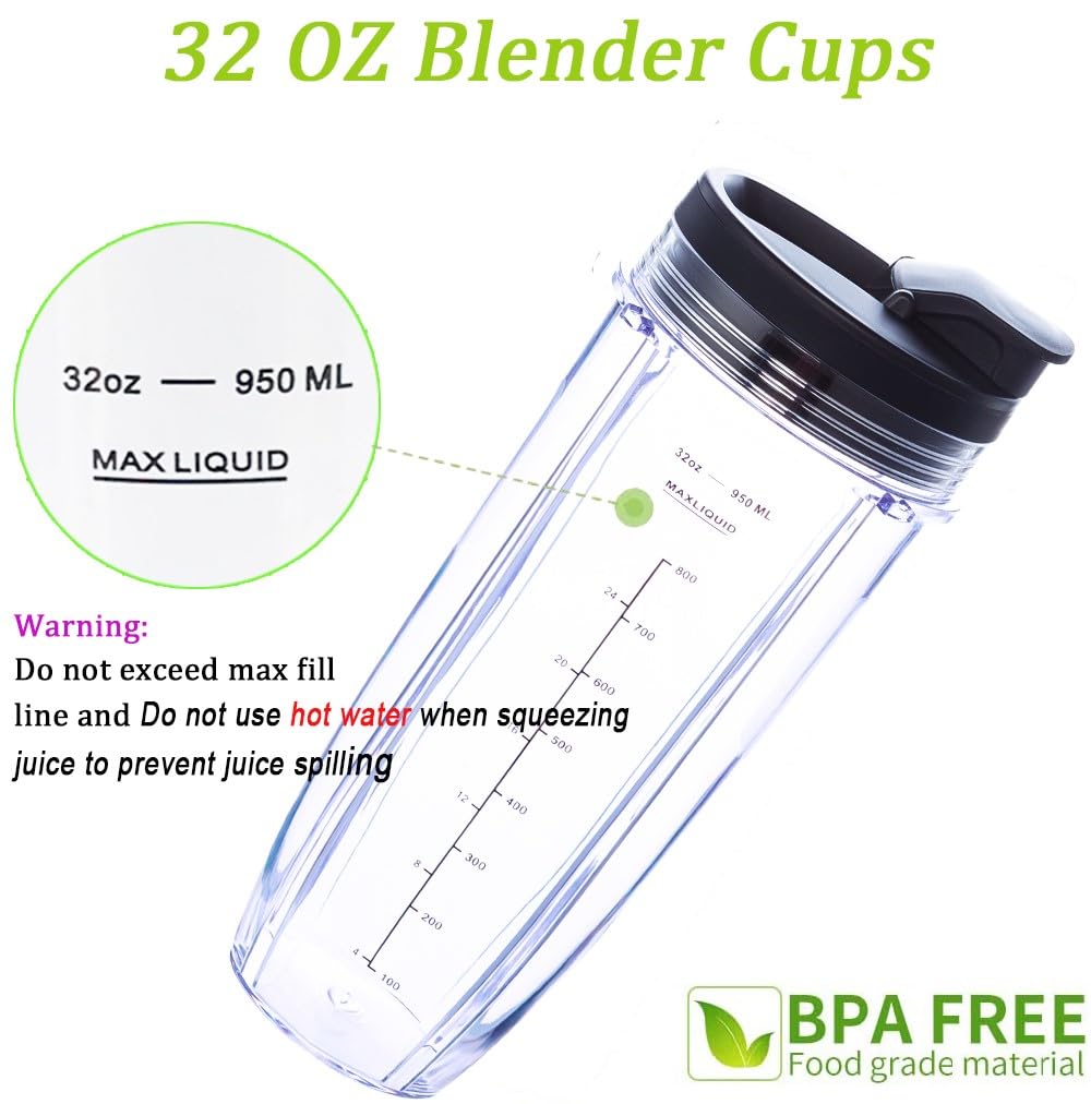 [ New Model] Replacement blender Blade and 32oz Cup Accessories, Only Compatible with Nutri Ninja SS150,SS151,SS300, SS350,SS351, CO351B, SS100, SS101, CO101B,SS400,SS401