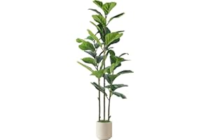 Alupssuc 5FT Artificial Fiddle Leaf Fig Tree with White Planter Pot, 5 feet Tall Fake Tree for Home Decor, Faux Ficus Tree Fa