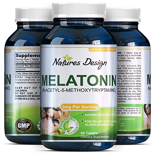 Natural Sleeping Aid - Melatonin 3mg-Chewable Tablets for Men and Women-Pure and Potent Tablets for Sleep - Helps Support Weight Loss and Reduces Cravings- Antioxidant and Antiaging- By Natures Design