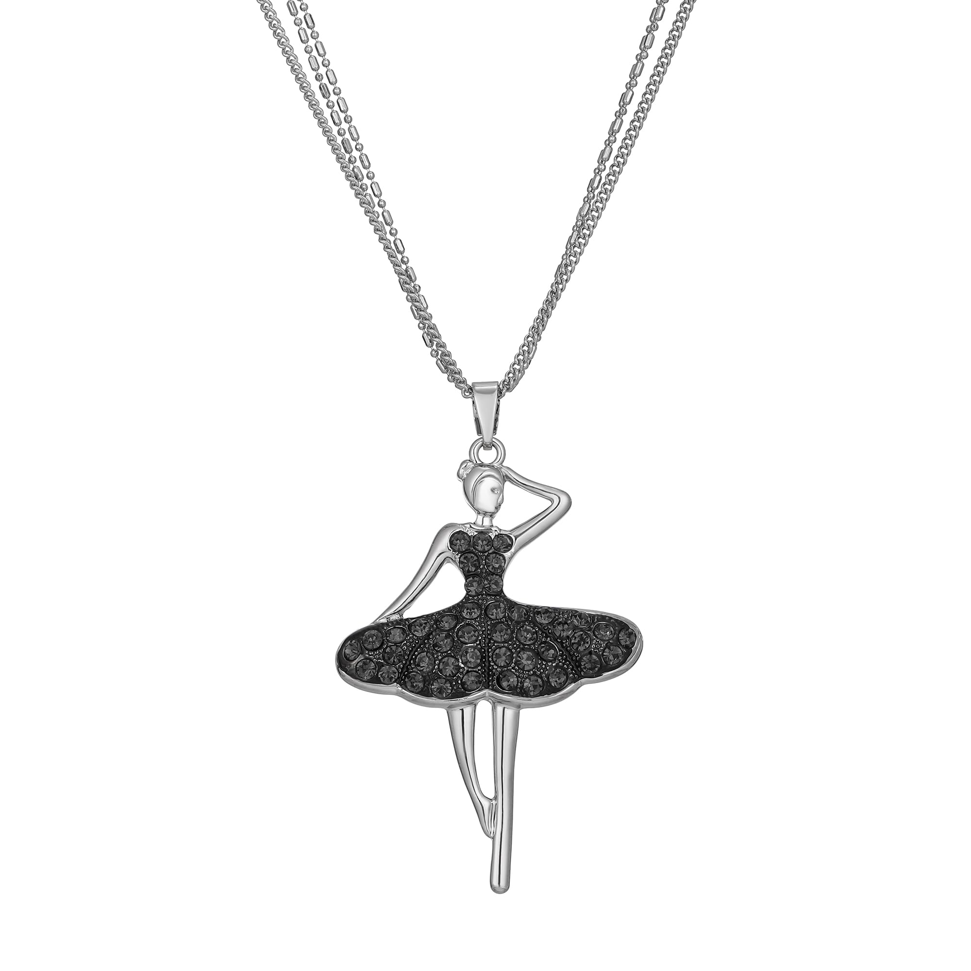 Ballet Dancer Pendant Necklace Long Chain Necklace for Women Girls Silver Plated Elegant Necklace with Crystal — image 1