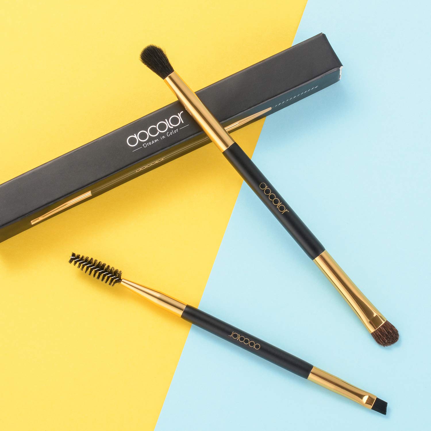 2pcs Duo Eyebrow Brush, Docolor Professional Eye Makeup Tool, Eyeshadow Brush and Spoolie Brush Black: Beauty
