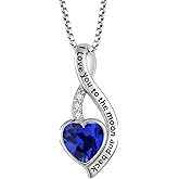 Oskani I Love You to The Moon and Back Necklace for Women, 925 Sterling Silver Heart Birthstone Pendant Necklace Jewelry Anniversary Birthday Gifts for Girls Women Wife Mom Daughter