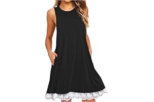 Borniu Summer Dresses for Women 2024 Casual Beach Sleeveless Tank Dress Crewneck Swing T Shirt Dresses Pockets Loose Sundress