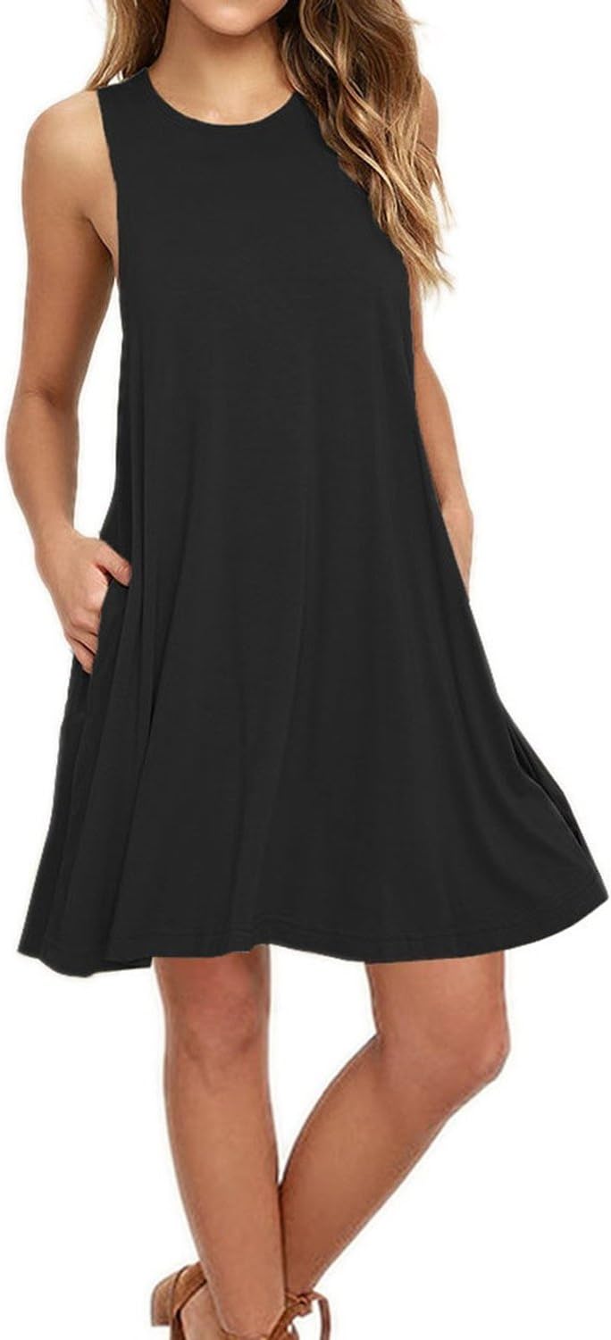 Women's Summer Causal Sleeveless Dresses Swing T-Shirt Loose Tank Beach Cover up