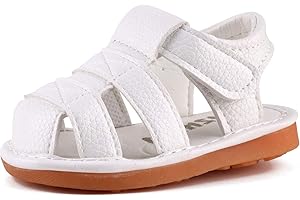 QIETION Toddler Boys & Girls Squeaky Sandals Closed-Toe Anti-Slip Rubber Sole First Walkers Shoes