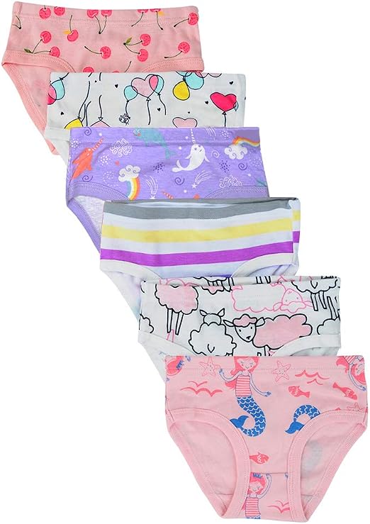 Lot De 6 Culottes Fillette En Coton – Slip Confortable, élastique Couvert, Motifs Mignons, Tailles 2 à 10 Ans