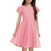 HOSIKA Summer Flower Girls Vintage Lace Chiffon A-Line Semi Formal Wedding Birthday Dress for 6-12 Years Kids