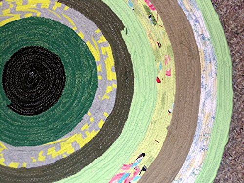 Bohemian Round Rag Rug, Green Tones, Circle Rug, Gypsy Round Wall Hanging, Mandala Rug Art, Round Braided Rug, Upcycled Rug Floor Covering