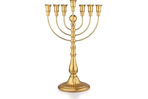 AIMTO Hanukkah Menorah 7 Branch,Decorative Menorahs Candle Holder for Chanukah,7 Arm Candlestick Holder Ceremony Candlelight Set of 1(Gold)