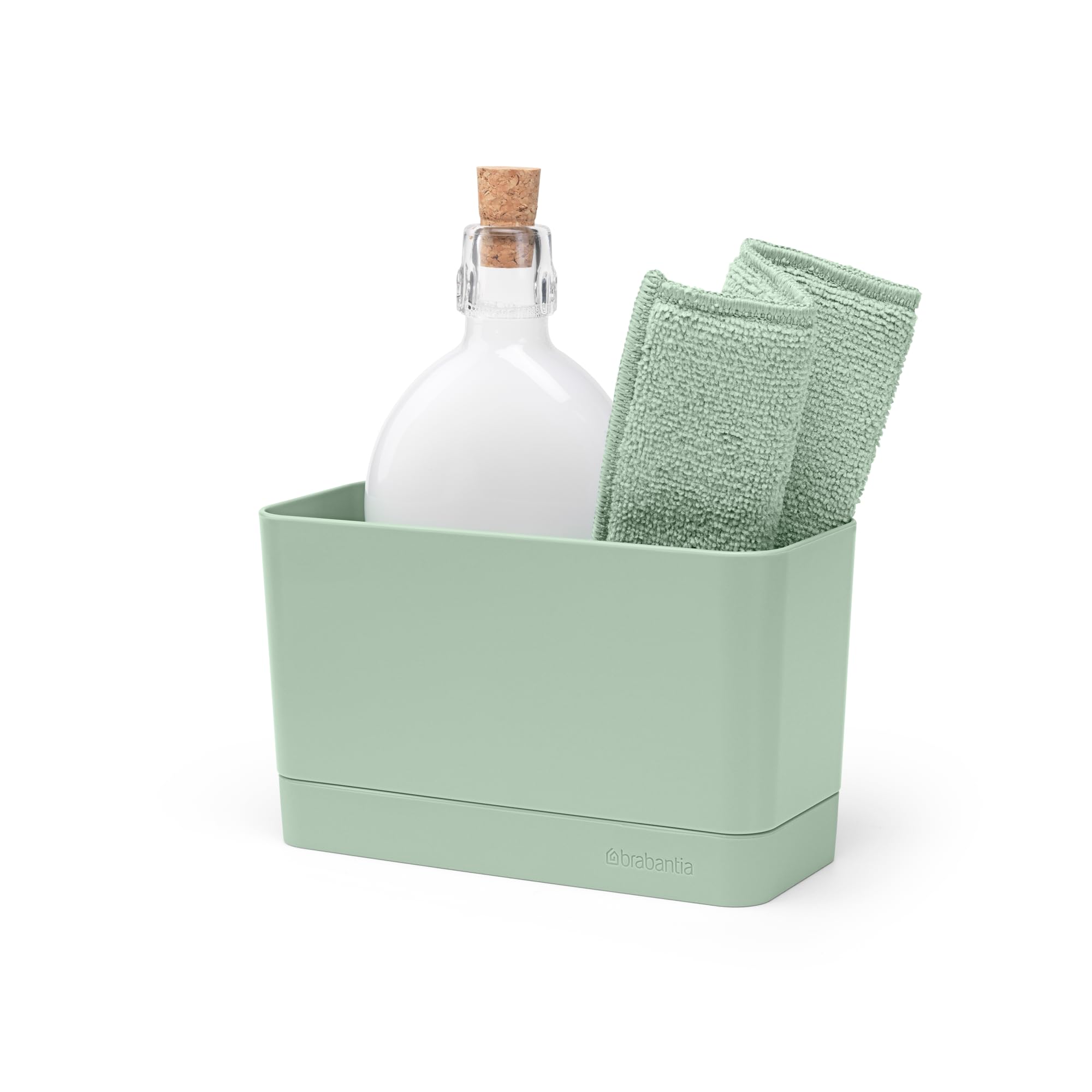 Brabantia - Sinkside Sink Organiser - Dishwasher Safe - Non-Skid Base - Removable Drip Tray - Catches Water Residues - Holds Your Dishbrush, Soap & Cloths - Jade Green - 19 x 8.5 x 11.5 cm