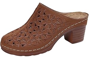 Women's Cut-Out Sandals Slip On Open Back Mule Clogs Comfortable Breathable Shoes Chunky Heel Non Slip Slippers
