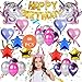 Unicorn balloons birthday party decorations | Unicorn party supplies | Set of 46 pcs Heart, Star Balloons, Headband, Gold Happy Birthday Banner | Bonus Air pump and ribbon