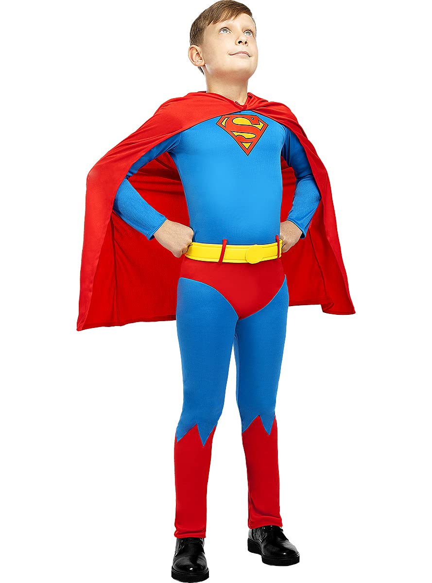 Funidelia | Classic Superman Costume for boy Superheroes, DC Comics, Justice League - Costume for kids, accessory fancy dress & props for Halloween, carnival & parties - Size 7-9 years - Blue