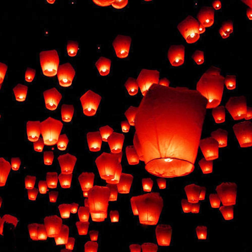 Mobestech 5Pcs Sky Lantern Heart Shaped Red Paper Kongming Lantern Eco