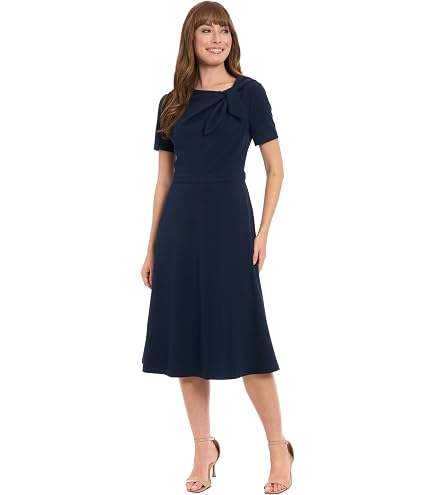 london times women's short-sleeve knit sheath dress Dresses Short Sleeve Crepe Fit and Flare Midi with Waist Button Detail, Arresting Burgundy, 4 at Amazon Women's Clothing store YGroup_colourway-jennifer