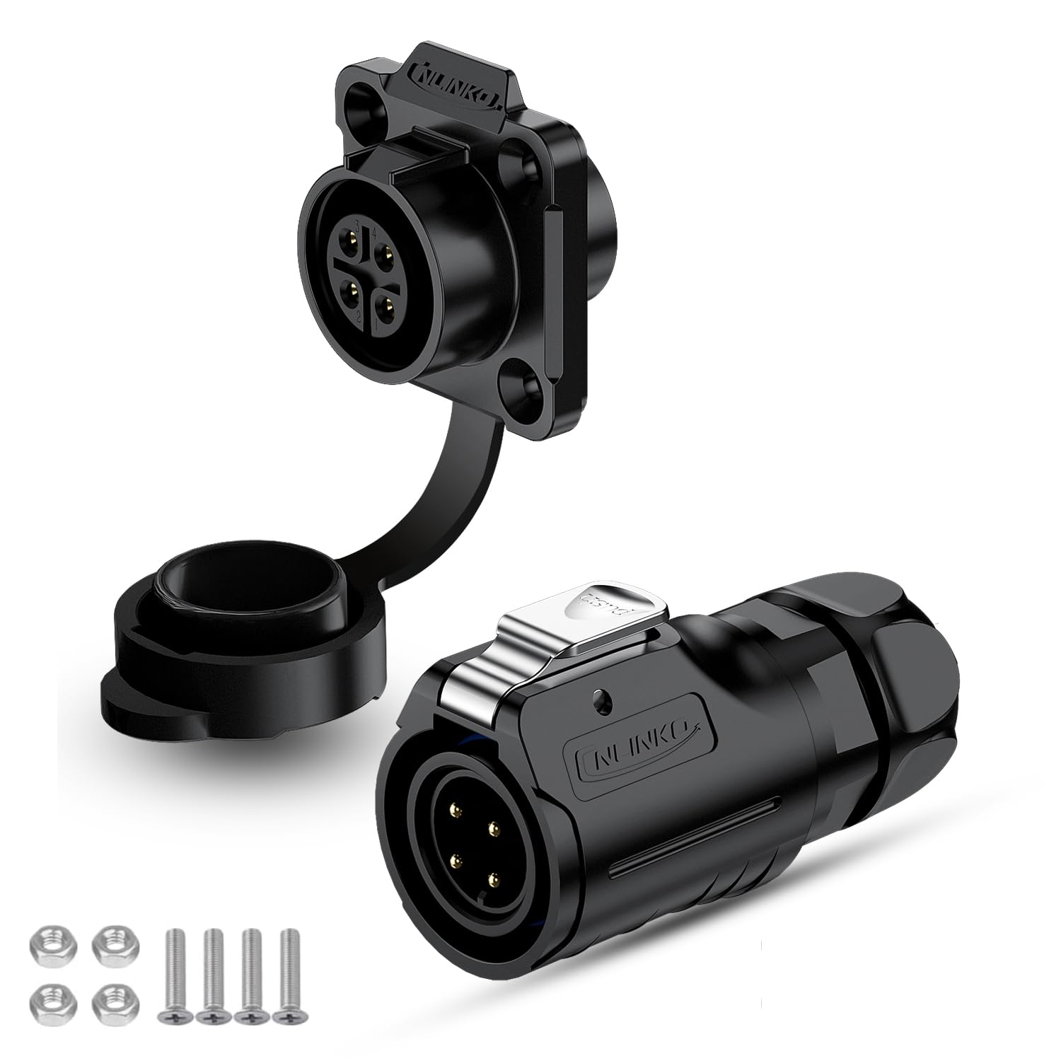 CNLINKO LP-16 Industrial Waterproof Connector IP68 Circular Connector Quick Plugging Aviation Connector PBT Plastic Shell Connector Fast Release Connector M16 2-9 Pin Flange Socket (4 Pin) — image 1