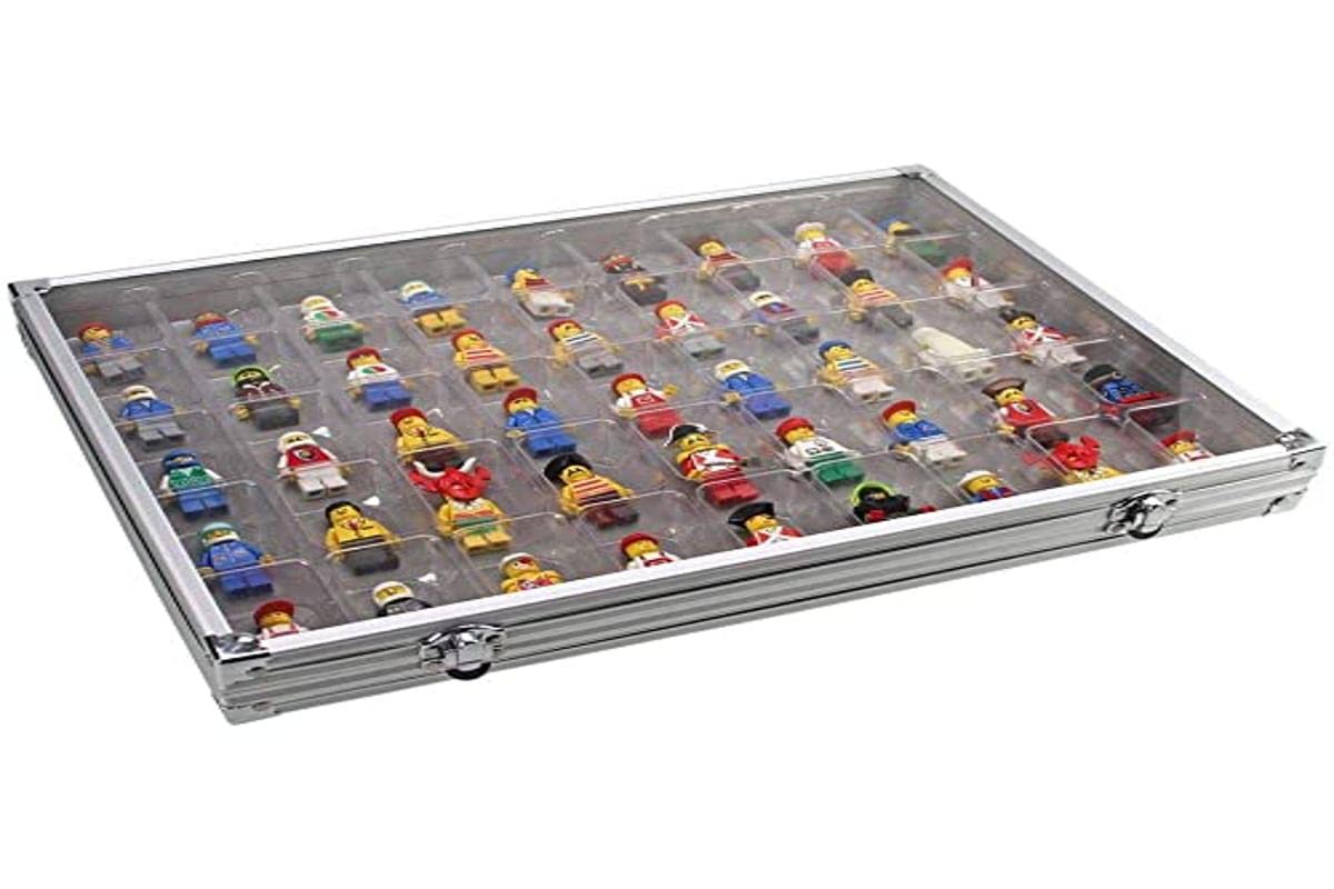 Aluminium Display Case With 45 Spaces. Ideal for Lego, Mineral, Fossil or Figurine Collections and Storage.