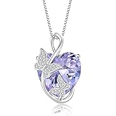Oskani Women's Butterfly Heart Birthstone Pendant Necklaces 925 Sterling Silver 5A Cubic Zirconia Jewelry Gifts,Christmas Anniversary Birthday Gifts for Her