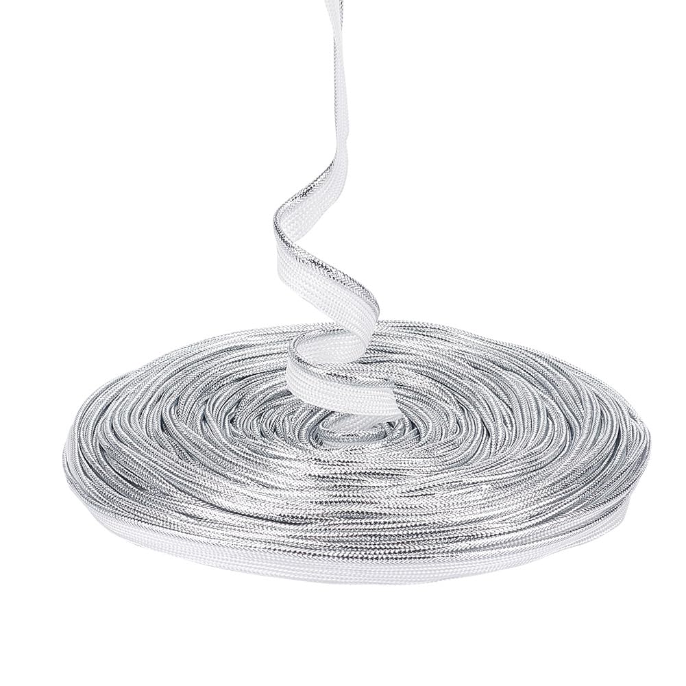 NBEADS 38.3 Yards 1/2 inch Silver Piping Bias Tape with Welting Cord, Cord Trim Ribbon Piping Trim with Metallic Lip Polyester Handcraft for Home Decor Upholstery and Clothing