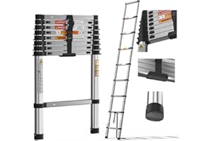 Telescopic Ladder, 3.8M Stainless Steel Thickened High-Strength Loft Ladder, Portable Ladders Extendable with Non-Slip Feet A