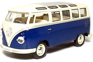 KINSMART KINGSMART 1962 Volkswagen Classic Hippy Bus 7" 1:24Scale Blue Die Cast Metal Model Toy Pull Back Action Car