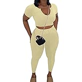 Nimsruc 2 Piece Sets For Women Sexy Casual Workout Crop Short Sleeve Long pants Leggings Sets Summer Active Wear