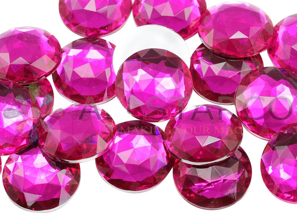 Photo 1 of 30mm Flat Back Round Acrylic Rhinestones Plastic Circle Gems for Costume Making Cosplay Jewels Pro Grade Embelishments - 12 Pieces (Pink Fuchsia H108)