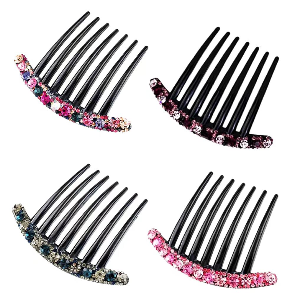 Pack of 4 Hair Comb, Rhinestone Teeth Hair Comb Hair Accessories, Vintage Headpiece Accessories, Hair Comb Rhinestone Comb Hair Clip Comb for Women Girls Gift 4 Colours