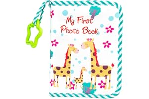 Buviagem Baby Soft Cloth Album; Baby‘s My First Photo Book for Family Memery with Safe Mirror Holds 17 Photos Green Giraffe (Green)