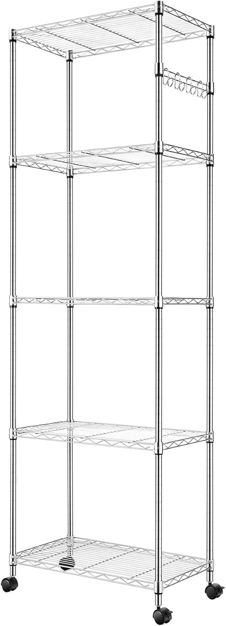Devo Estantes de metal ajustables de 5 estantes con ruedas con ganchos