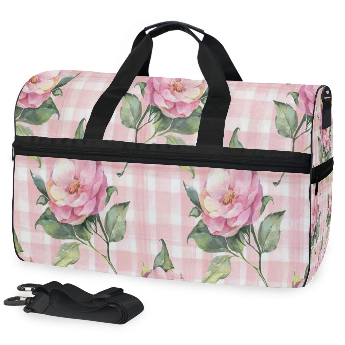 pink floral shoes and bag