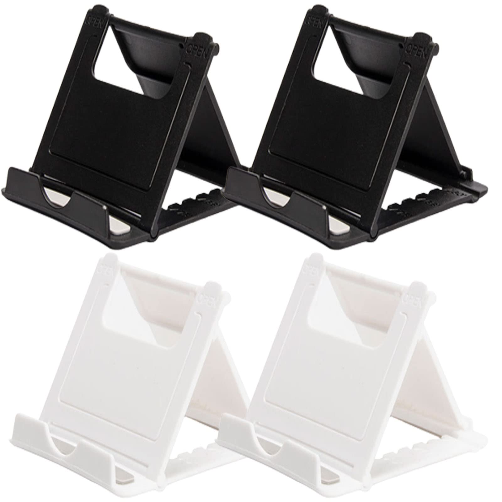 LMOGWL 4-piece foldable phone stand, adjustable angle phone stand, compatible with iPhone 16, 15, 14, 12, 11 Pro Galaxy Huawei, portable desktop stand for all smartphones (black 2, white 2) — image 1