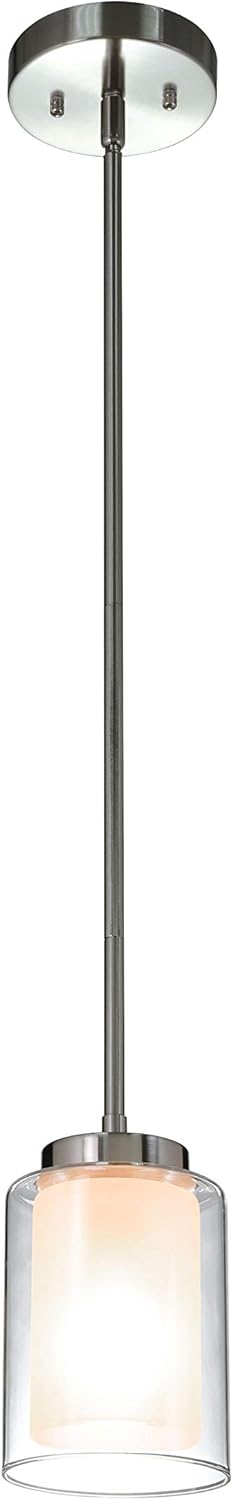 XiNBEi Lighting Pendant Lighting Modern 1 Light Mini Pendant Light with Dual Glass in Brushed Nickel, Adjustable Hanging Ceiling Light for Kitchen & Living Room XB-P1195-BN - - 