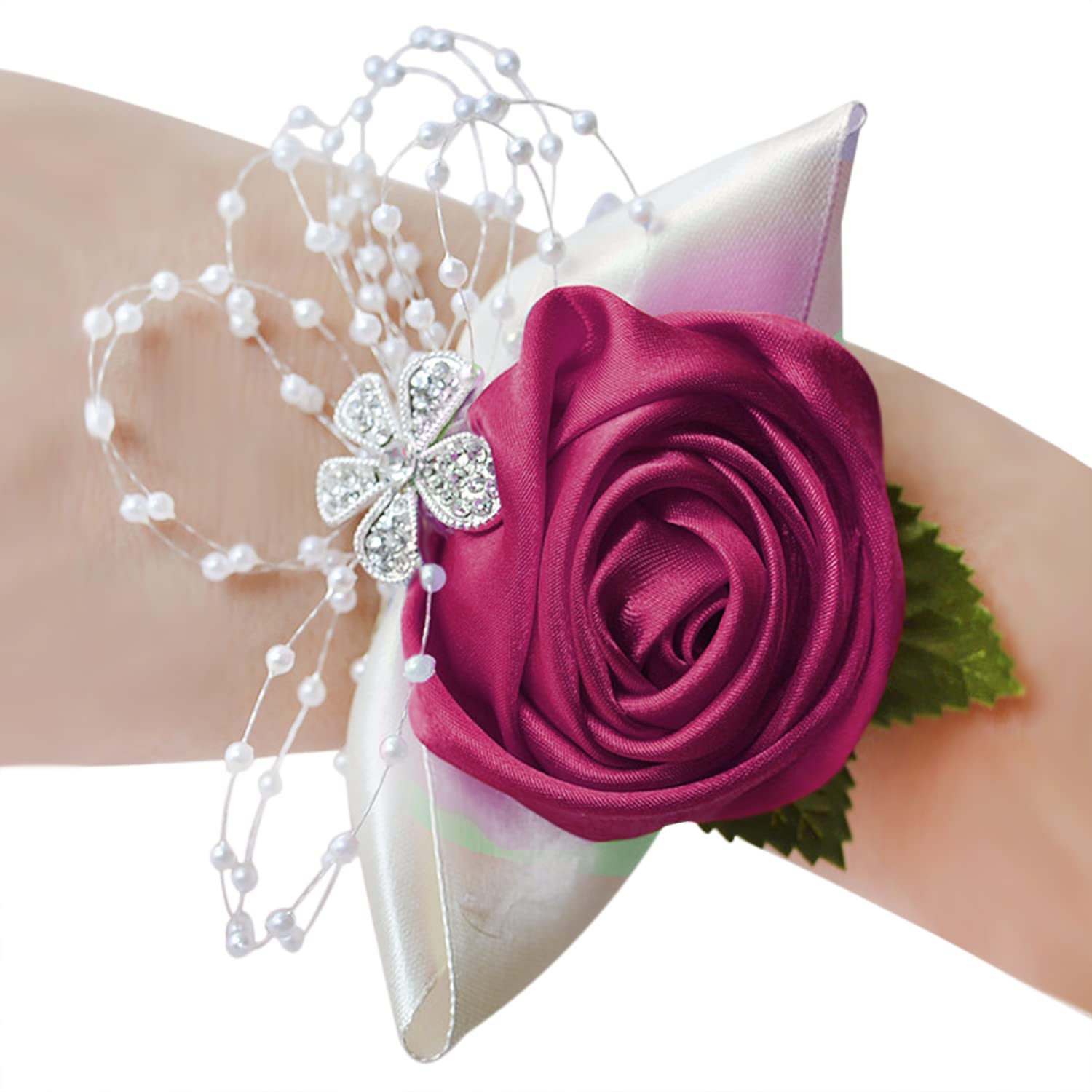 NICEYEA Flower Wrist Corsage Bridesmaid Wedding Wrist Flower Corsage Hand Flowers with Peal Artificial Bride Flowers Bridal Prom Accessories for Wedding Dance Party