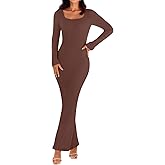 MEROKEETY Women's Winter Spring Long Sleeve Bodycon Sweater Dress 2026 Fall Square Neck Ribbed Knit Party Maxi Dresses