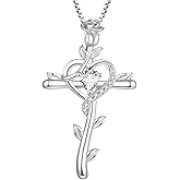 STARCHENIE Rose Cross Necklace 925 Sterling Silver Heart Crucifix Pendant Birthstones Jewelry for Women