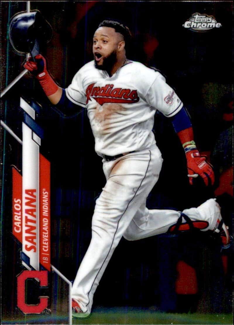 Amazon Com 2020 Topps Chrome 165 Carlos Santana Cleveland Indians Baseball Card Collectibles Fine Art