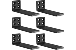 MLOQI 6 Pack Black Heavy Duty Shelf Brackets, Brackets for Wood Shelve, 5mm Thick Floating Shelf Bracket Up to 50KG Capacity (6Inch)