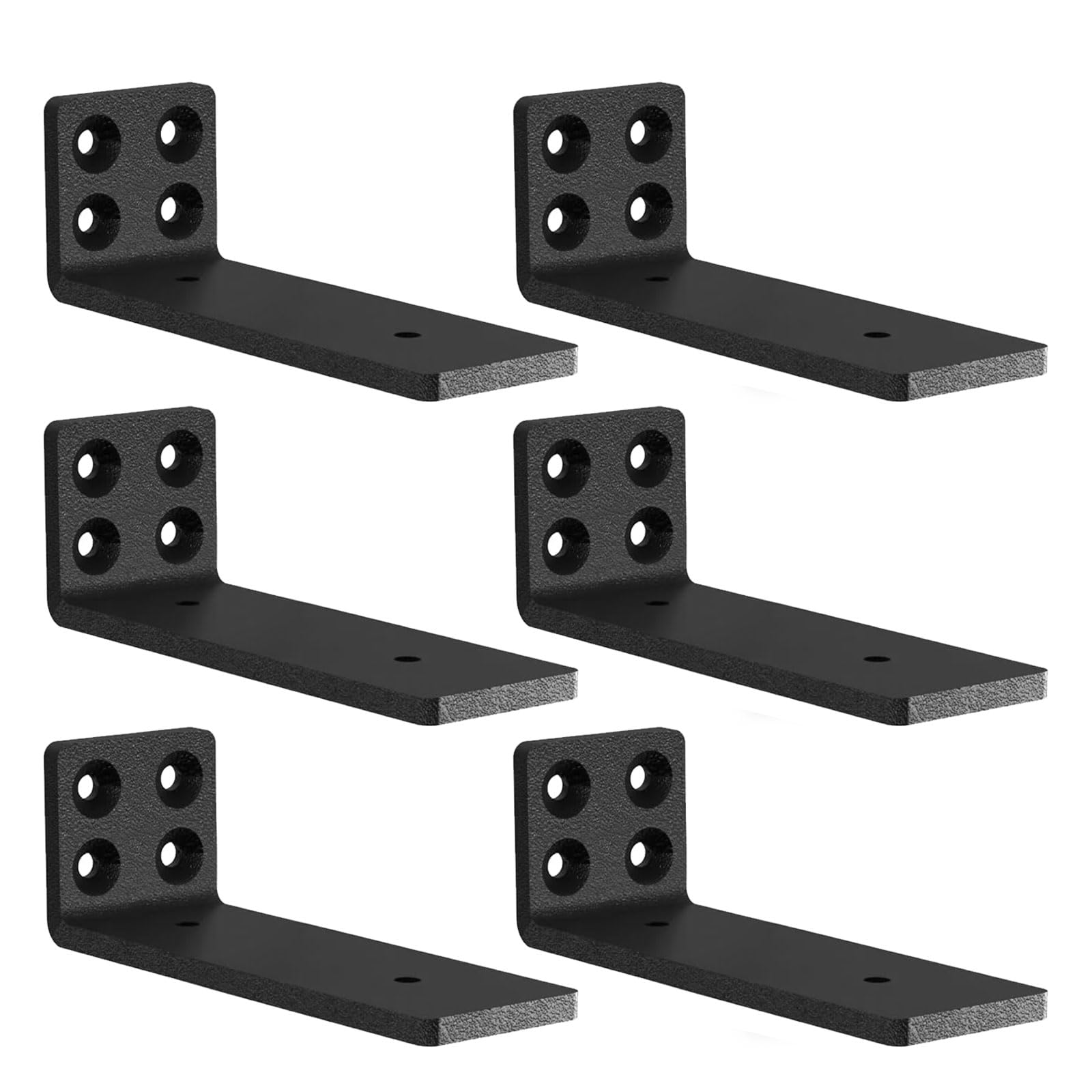 MLOQI 6 Pack Scaffold Board Shelf Brackets Heavy Duty, Black Floating Shelf Bracket, 5mm Thick Wall Brackets for Shelves up to 50 KG (15cm)