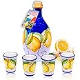 Dolceterra Italian Limoncello Liqour with 4 Handmade Shot Glasses and Reusable Italian Pottery Jar, 16.9 Fl Oz