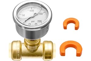 Watflow 3/4 Inch Push to Connect Pressure Gauge Tee,0-200psi Fuel Liquid Pressure Gauge, Stainless Steel Vibration Proof
